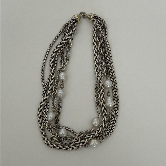 David Yurman Jewelry - David Yurman Multi-Strand Silver Necklace with White Pearls